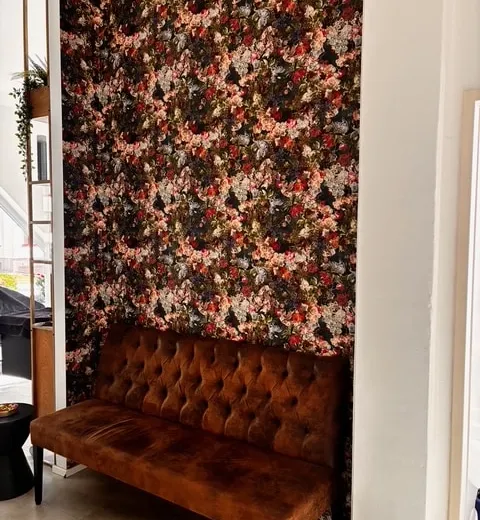 Waiting area with a leather bench
