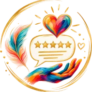 Illustration of a speech bubble with five stars